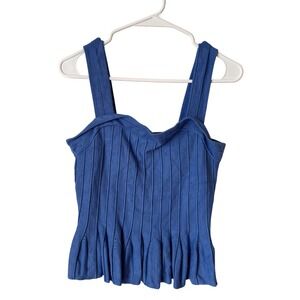 Express Womens Blue Ribbed Peplum Knit Tank Top Sweetheart Neck Medium